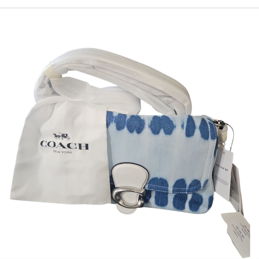 COACH Soft Tabby Shoulder Bag Denim Multi Tie-Dye Blue White NWT - Picture 9 of 11